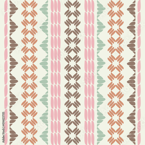 Embroidery. A mosaic of striped geometric figures. Seamless pattern. Design with manual hatching. Textile. Ethnic boho ornament. Vector illustration for web design or print.