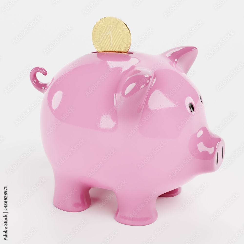 Realistic 3D Render of Piggy Bank with Coin Realistic 3D Render of Piggy Bank with Coin