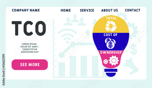 Vector website design template . TCO - Total Cost of Ownership acronym. business concept. illustration for website banner, marketing materials, business presentation, online advertising