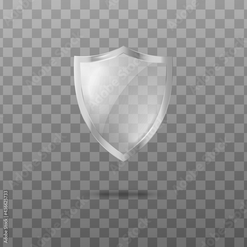 Glass transparent security guard shield with silver frame a vector illustration.