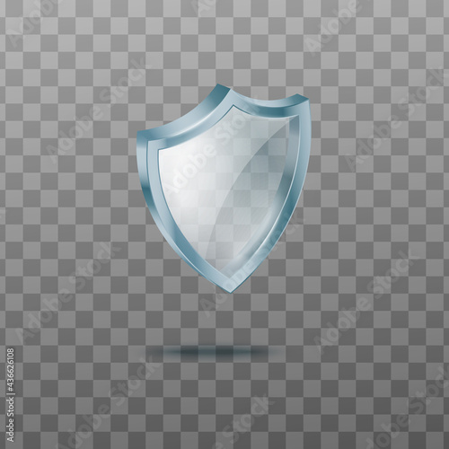 Sign of transparent glass guard shield, symbol of security and protection.