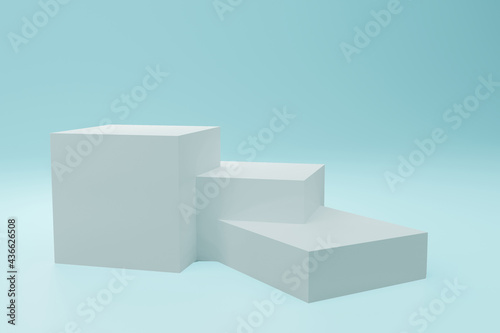 white podium stage showcase on the blue pastel studio