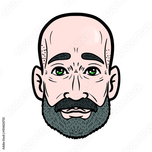 man with a full beard and bald head. head, avatar, comic.