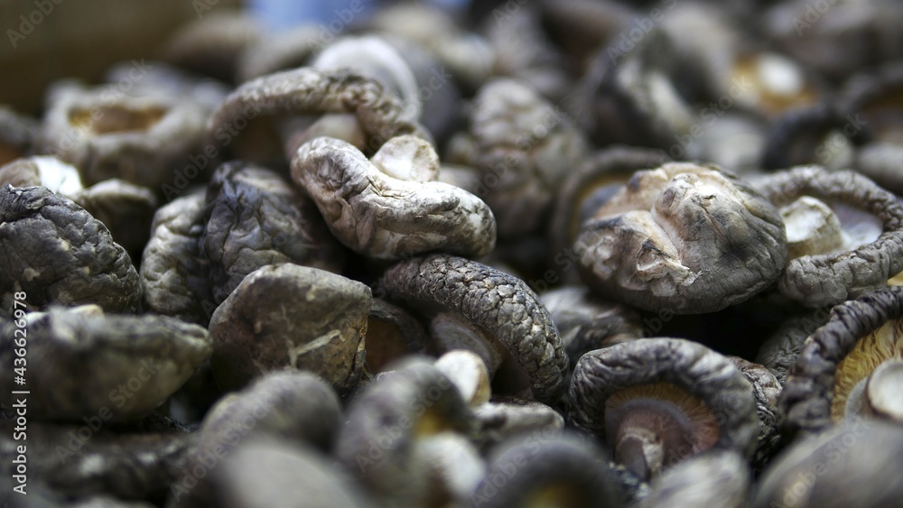 Selective focused dried shiitake mushrooms in market, food background concept. Selective focused dried shiitake mushrooms in market, food background concept.
