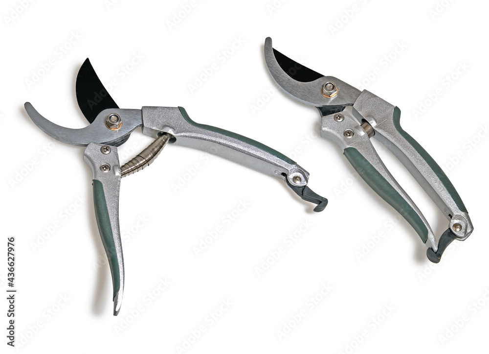 Garden scissor tool opened and closed isolated on white. Garden scissor tool opened and closed isolated on white.