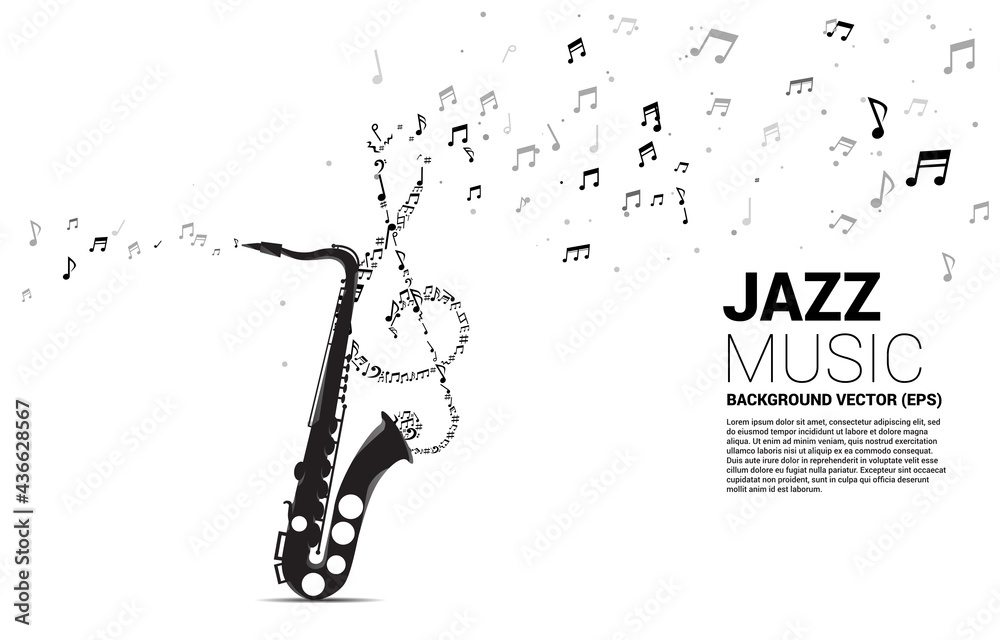 Premium Vector  Vector music melody note dancing flow from saxophone .  concept background for jazz song and concert theme.