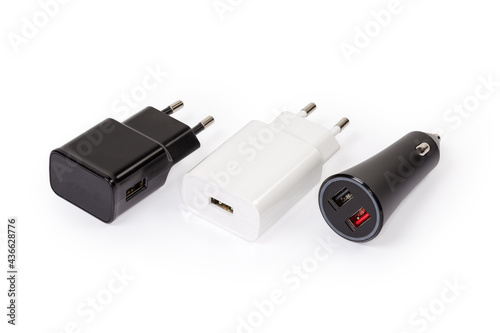 Car USB charger and AC Europlug chargers for portable accessories