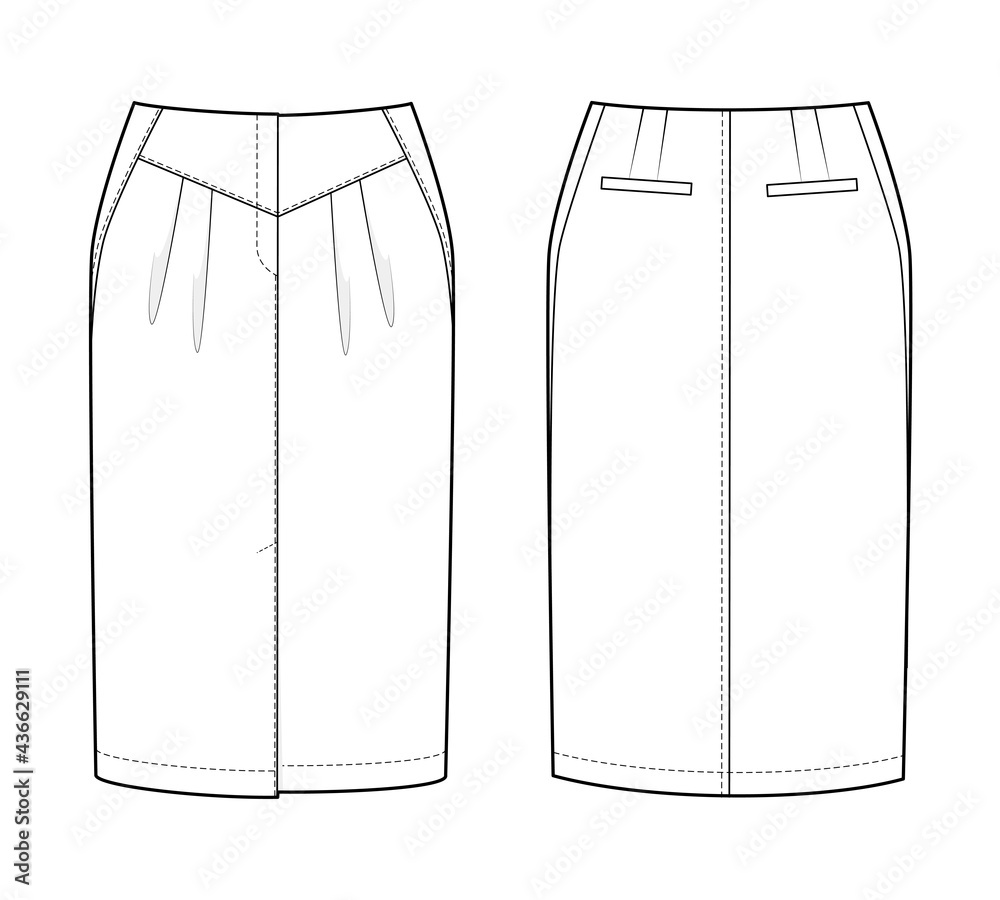 Fashion technical drawing of jeans skirt. Fashion flat sketch Stock ...