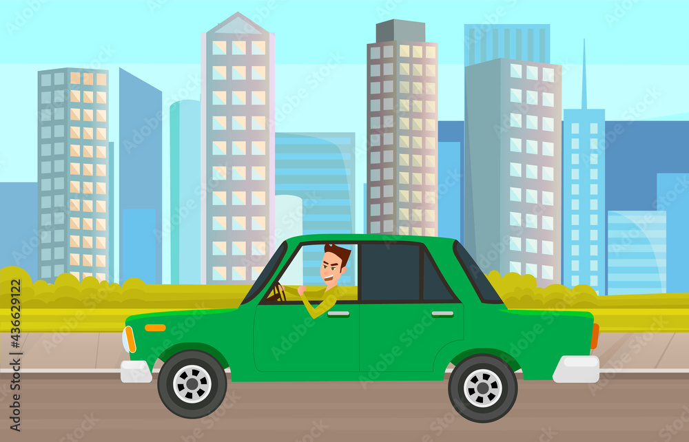 Modern car parking along town street in cartoon style. Vehicles car on city street. Auto on road with trees. Beautiful automobile in nature park. Travel by car. Drive transport. Automotive concept Modern car parking along town street in cartoon style. Vehicles car on city street. Auto on road with trees. Beautiful automobile in nature park. Travel by car. Drive transport. Automotive concept