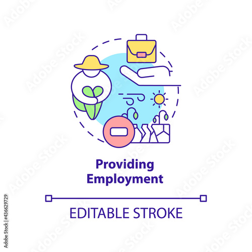 Providing employment concept icon. Carbon offsetting abstract idea thin line illustration. Creating new workplaces. Improving climate impact. Vector isolated outline color drawing. Editable stroke