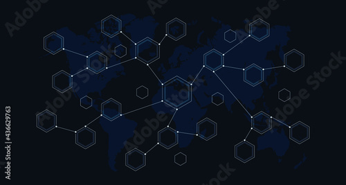 Hexagon technology background. Global network connections with points and lines. 