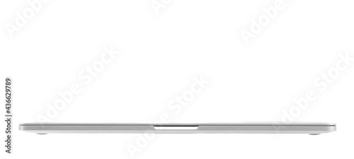 Fotografia Close and flat silver luxury  notebook computer posses sideway, is in isolated b