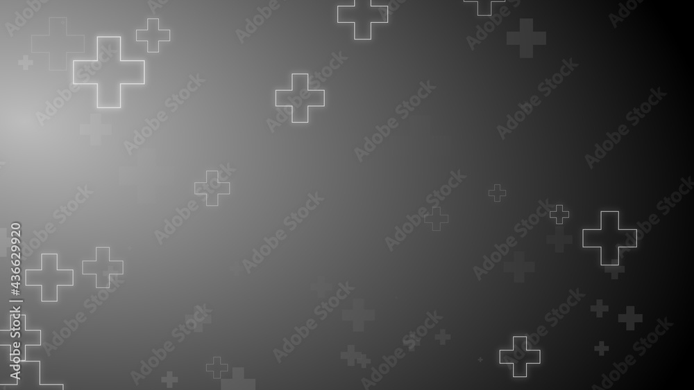 Obraz premium Medical health cross neon light shapes pattern on black background.