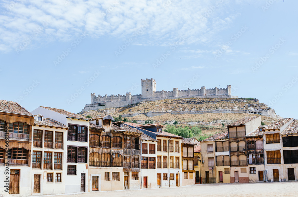 View of the castle of Peñafiel from the Plaza del Coso. Castilla y Leon Tourism