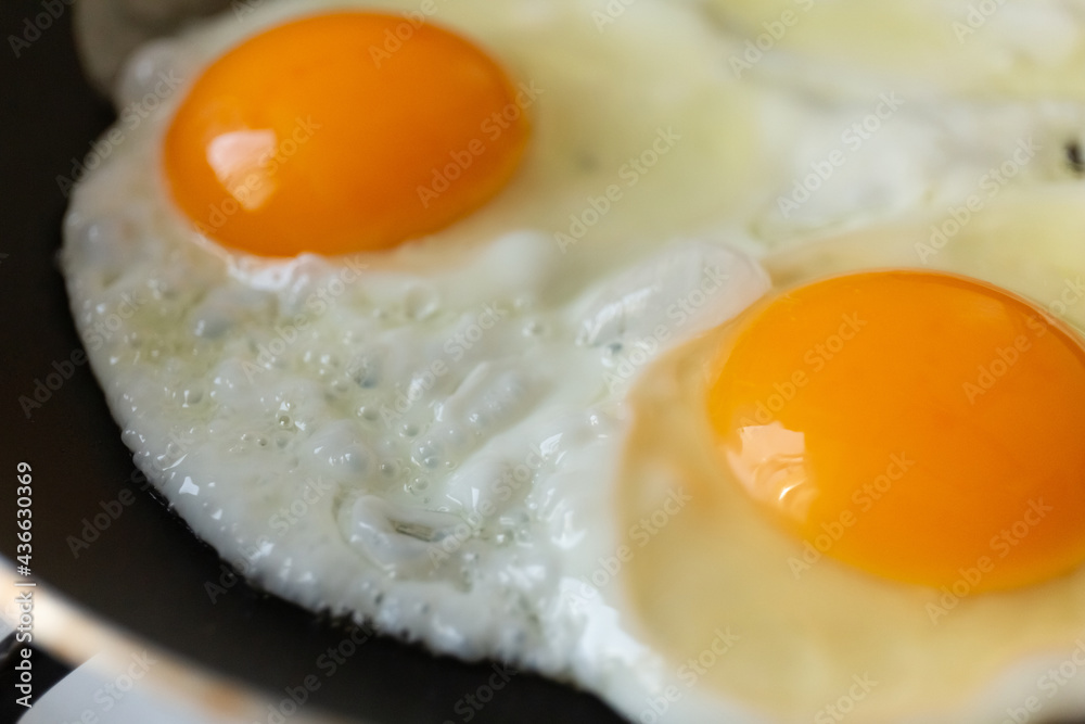 close-up of fried eggs in a pan close-up of fried eggs in a pan