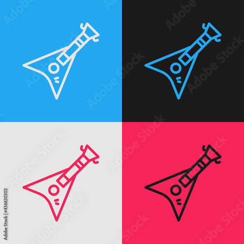 Pop art line Electric bass guitar icon isolated on color background. Vector