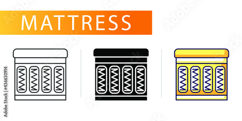 three icons, different types of mattresses, pocket of springs