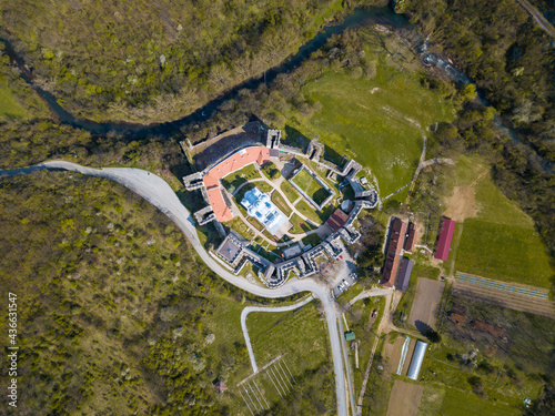 Manasija monastery aerial view directly above photo