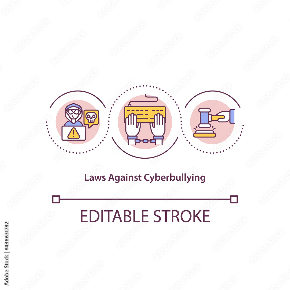 Laws against cyberbullying concept icon. Anti-bullying policies idea thin line illustration. Civil claims against abuse through Internet. Vector isolated outline RGB color drawing. Editable stroke
