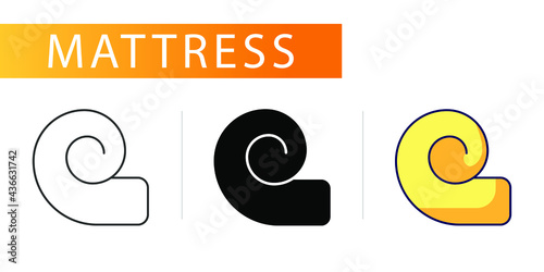 three icons, different types of mattresses, rolled up