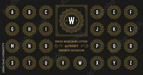 Vintage monogram alphabet letter with decorative flourish ornament frame