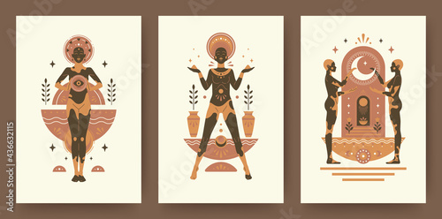 Beautiful african woman people silhouettes modern drawing style