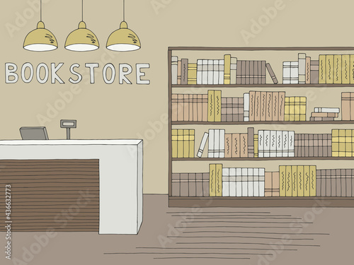Book shop store interior graphic color sketch illustration vector 