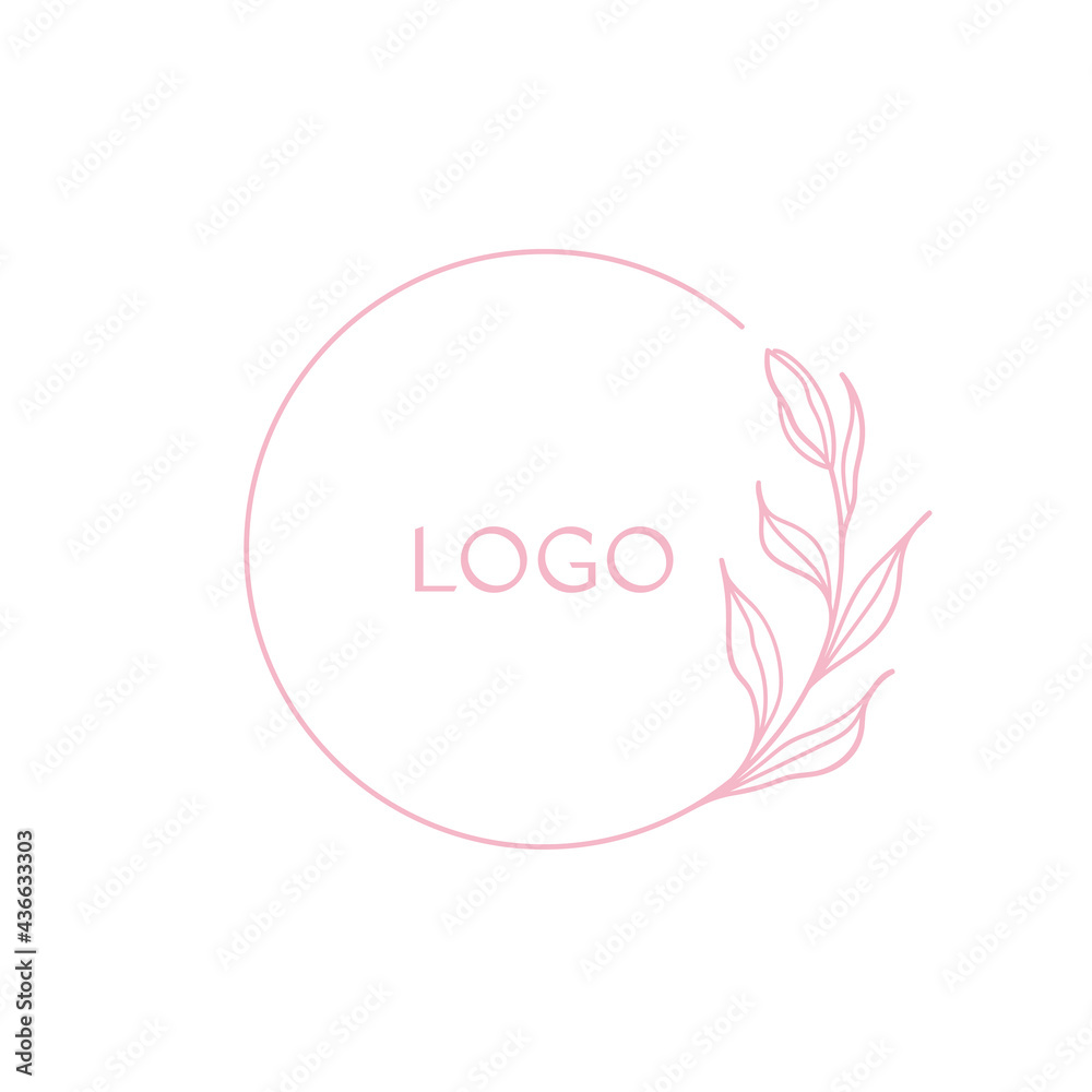 Floral logo design. Vector hand drawn graphics. Isolated on white background.