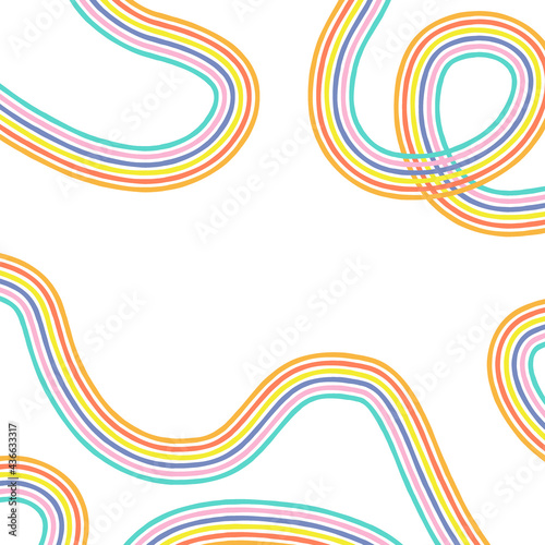 Abstract rainbow colour waves vector background. Geometric vibrant wavy stripe backdrop. Groovy multicoloured curved stripes wallpaper. Hippie positive boho vibes aesthetic graphic design.