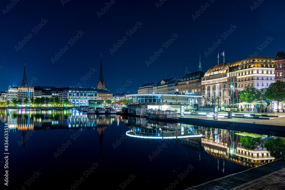 Hamburg bei Nacht, Alster, Sternenhimmel, Jungfernstieg, Jungfernstieg Promenade