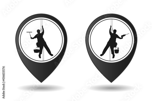 Industrial alpinism. Black silhouette. Logo, sign. Geolocation sign