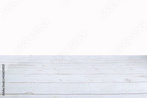 White wood table top panel isolated on white background, use for display products advertisement
