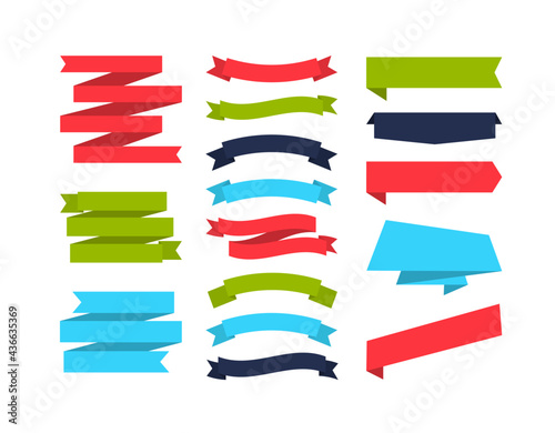 Set of different shape ribbon banners. Colorful Banners collection. Flat design tags, labels, and ribbons. Vector illustration