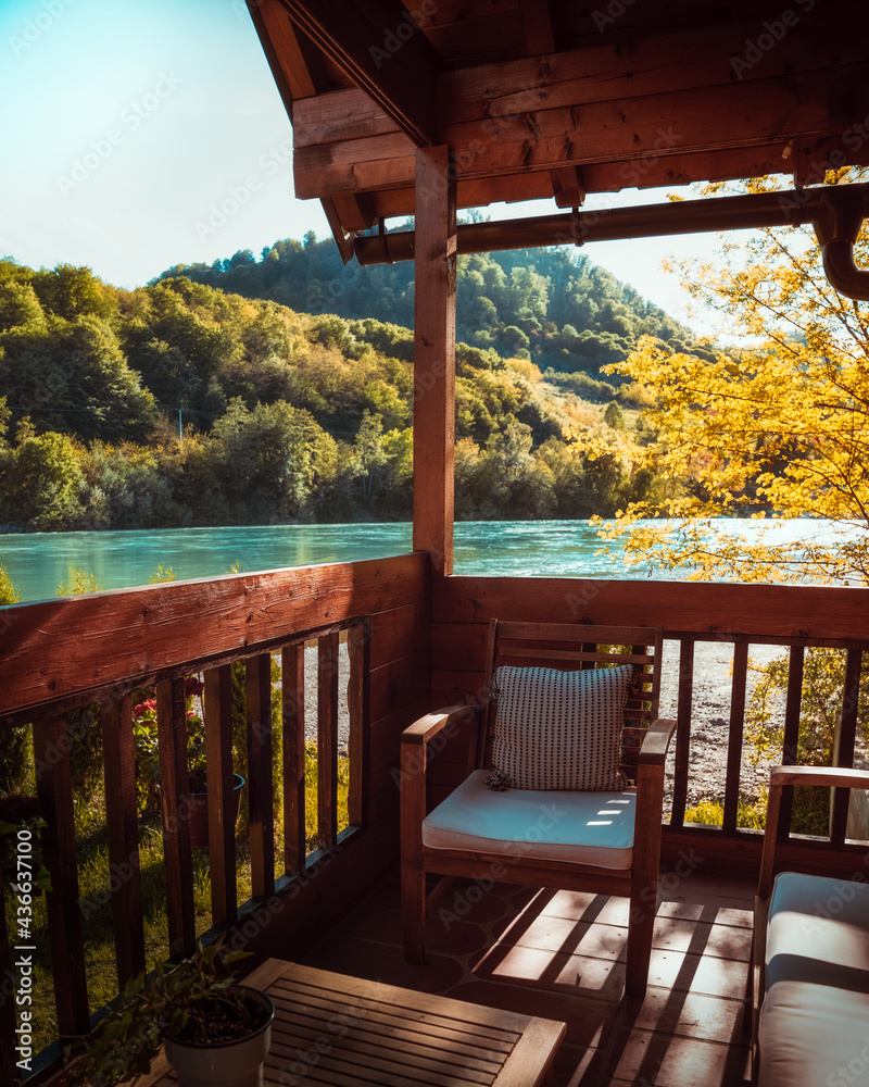 View from a small cottage balcony near Drina river in Serbia