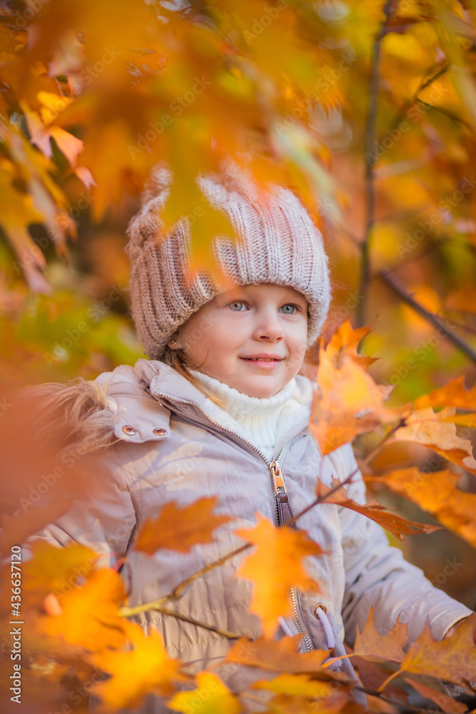 baby girl in autumn park playing with leaves baby girl in autumn park playing with leaves