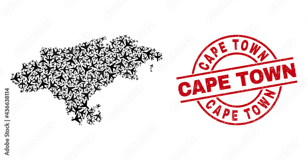 Cape Town grunged seal, and Cantabria Province map mosaic of aeroplane items. Mosaic Cantabria Province map created with aircraft. Red seal with Cape Town tag, and distress rubber texture. Cape Town grunged seal, and Cantabria Province map mosaic of aeroplane items. Mosaic Cantabria Province map created with aircraft. Red seal with Cape Town tag, and distress rubber texture.