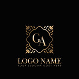 Elegant Monogram Initial Letter GA, With Gold Ornament Design Template.