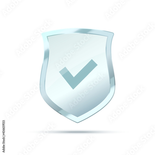 Transparent glass Shield Isolated on grey background. Shield protection vector illustration. Vector illustration