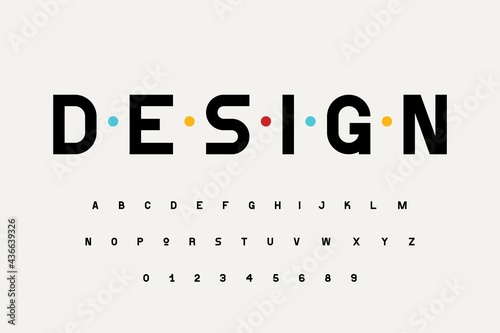 Minimal geometric alphabet font. Modern typography letters logo design abstract bold sans serif typeface. Vector illustration photo