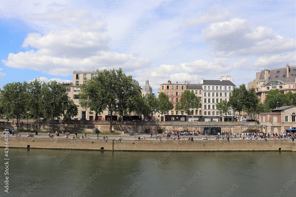La voie Georges Pompidou, voie piétonne le long du fleuve Seine, ville de Paris, France
