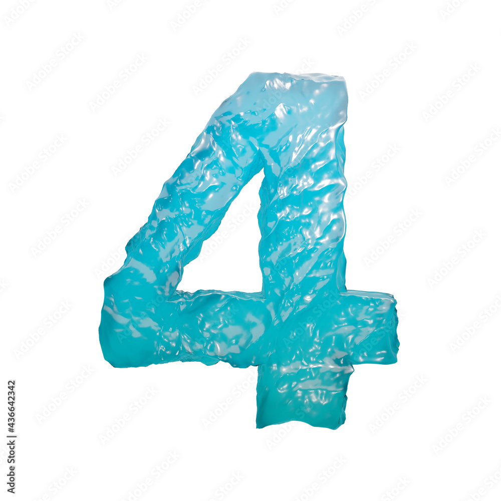 Ocean Font. Sea water text alphabet digit 4. 3d render. Ocean Font. Sea water text alphabet digit 4. 3d render.