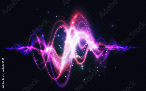 Abstract spectrum sound wave, glowing light effect motion vector illustration. Neon graph diagram energy element for music design, frequency volume pattern technology on dark transparent background photo