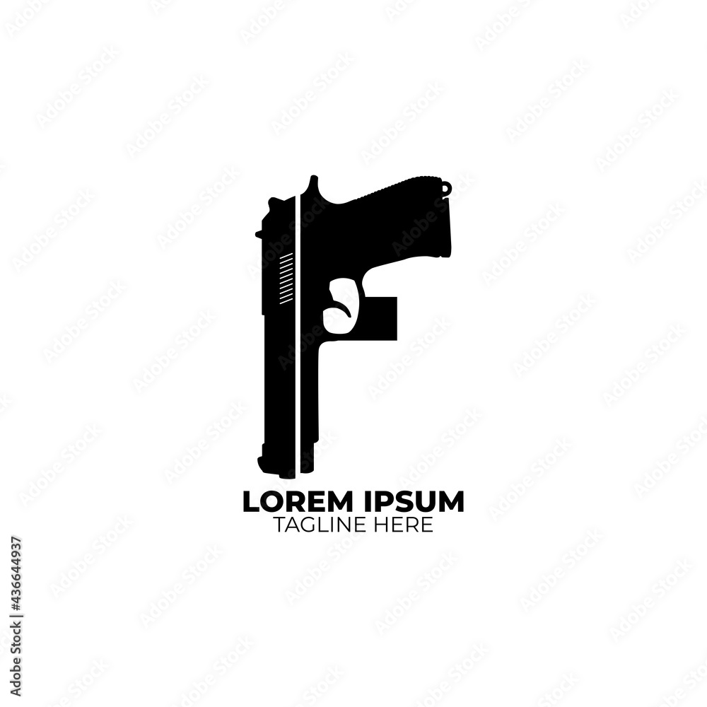 Pistol or gun concept F logo letter. Pistol or gun concept F logo letter.