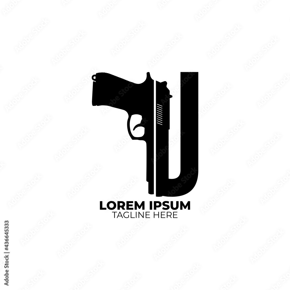 Pistol or gun concept U logo letter.