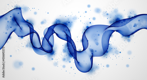 Dynamic particles sound wave flowing. Dotted curves vector abstract background. Beautiful 3d wave shaped array of blended points.