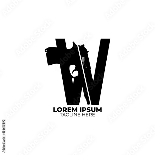 Pistol or gun concept W logo letter.