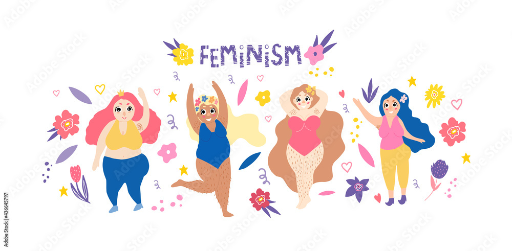 Set with women plus size. The ballerina is dancing. The girl does gymnastics. Stylish plump girl is engaged in sports, meditation. Feminism. Doodle style. Body positive. Set with women plus size. The ballerina is dancing. The girl does gymnastics. Stylish plump girl is engaged in sports, meditation. Feminism. Doodle style. Body positive.