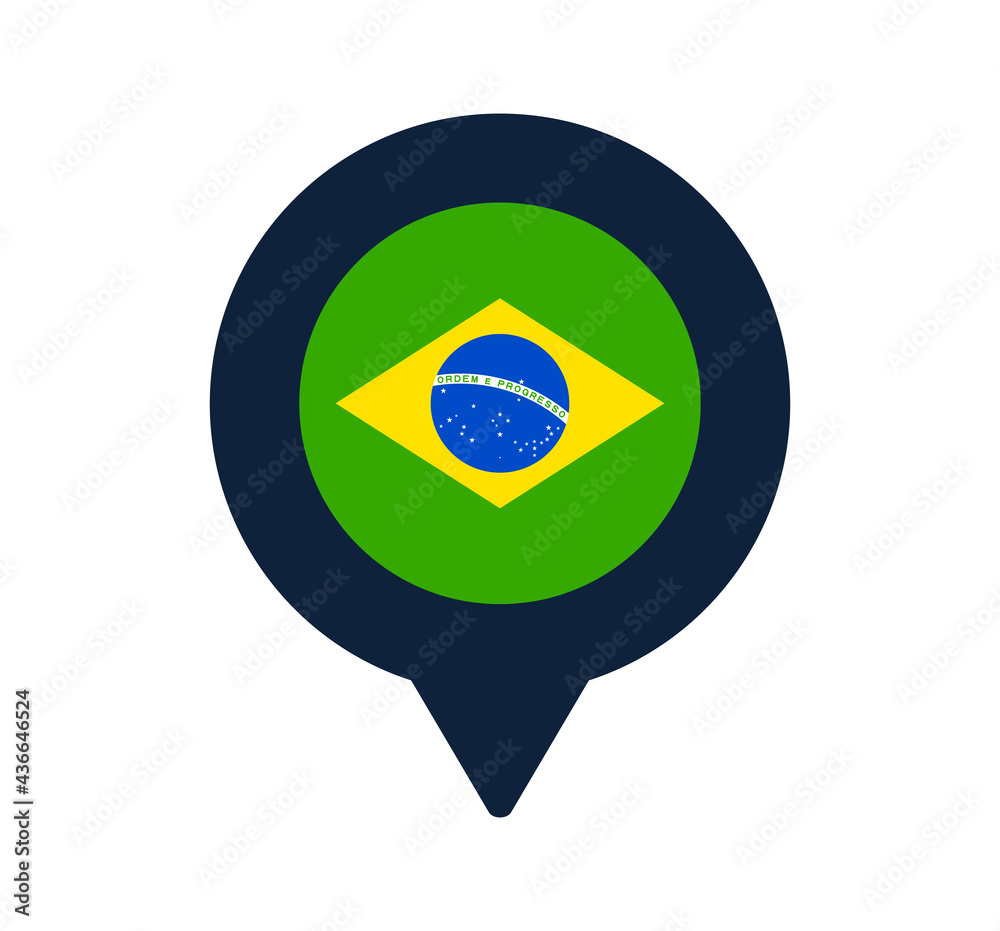 brazil flag and map pointer icon. National flag location icon vector design, gps locator pin. vector illustration