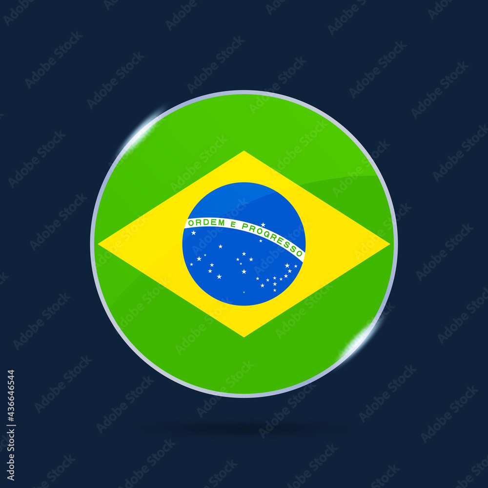 Fototapeta premium brazil national flag Circle button Icon. Simple flag, official colors and proportion correctly. Flat vector illustration.