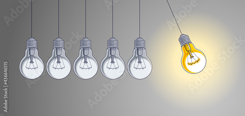 Light bulb Newton cradle pendulum idea, vector illustration.